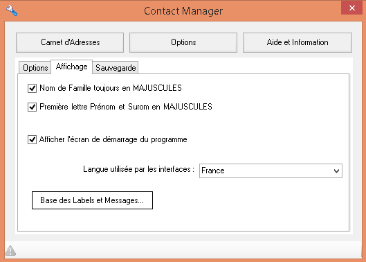 Options d'affichage Contact Manager