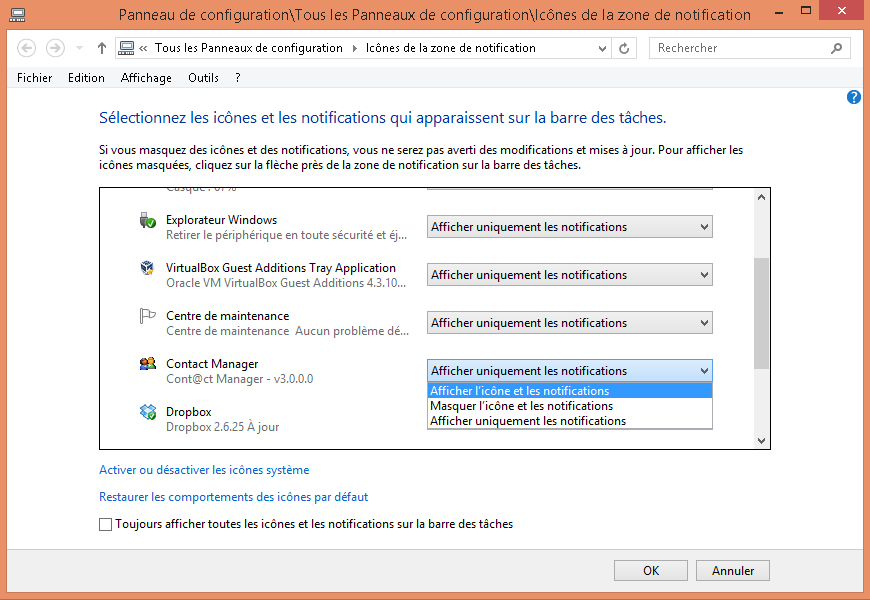 Configuration Icone Notification