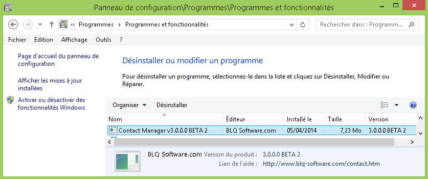 Désinstallation de Contact Manager