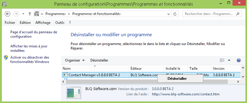 Supprimer le logiciel Contact Manager