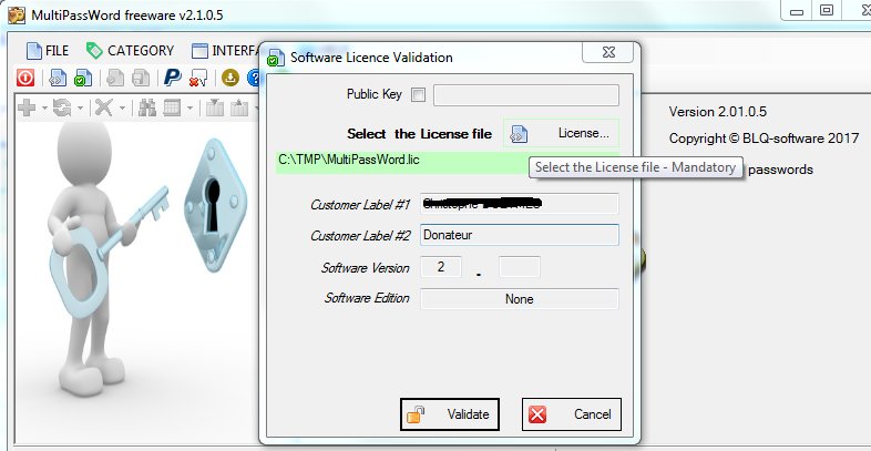 MultiPassWord access license screen