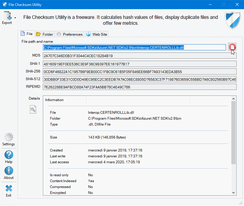 Main hash result interface