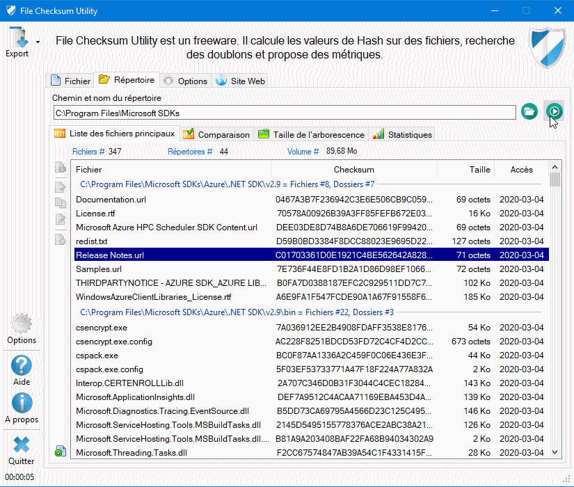 Interface principale analyse fichier