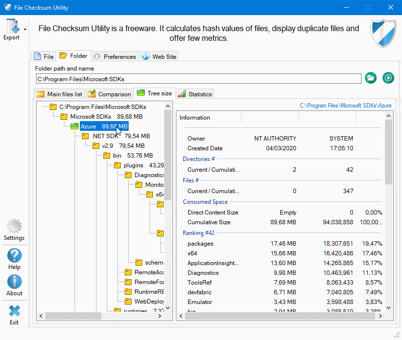 Main tree sizer interface